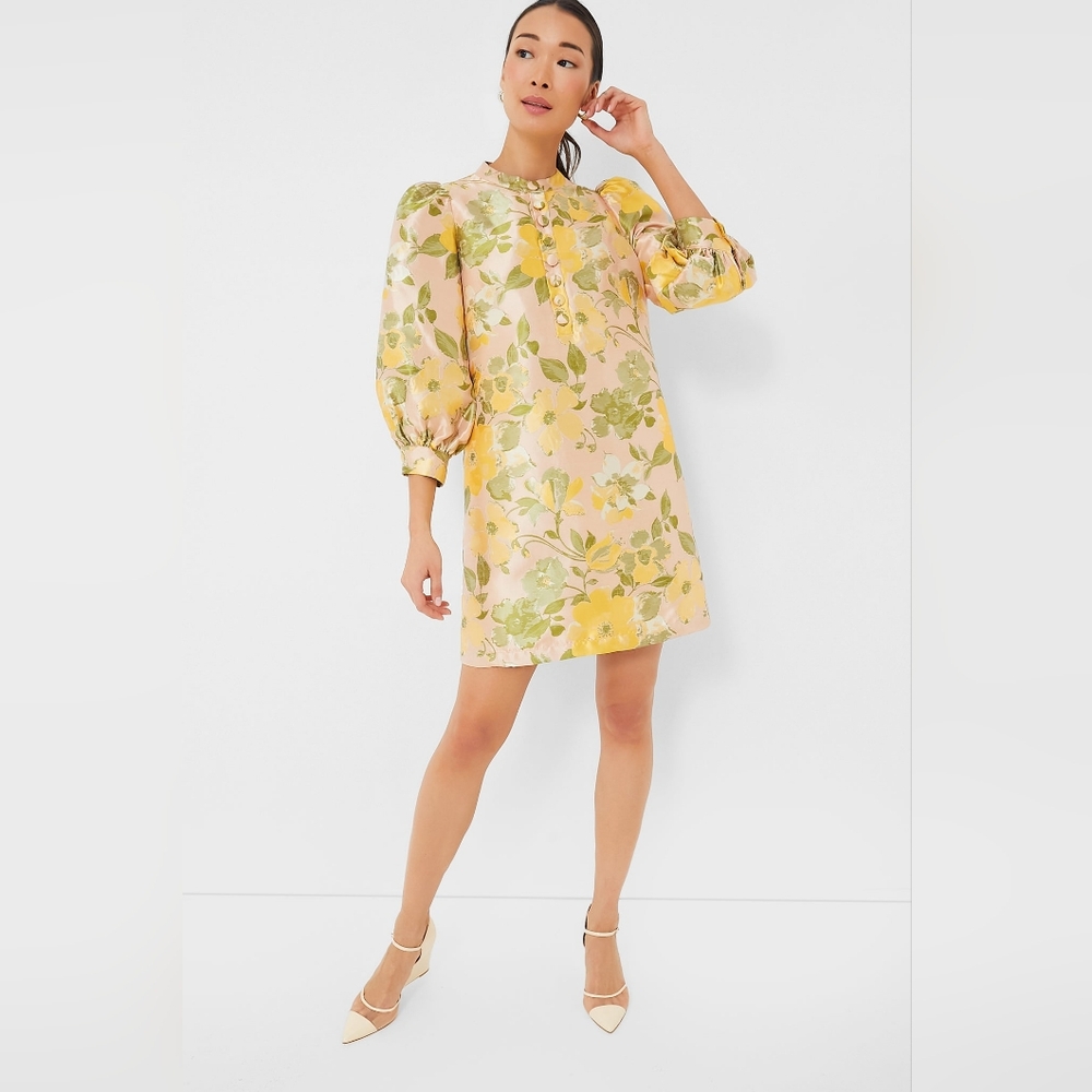 NWT Pomander Place Daylily Jacquard Samantha Dress Size XL In Pink And Yellow - Picture 2 of 9